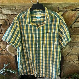 Columbia Green & Yellow Casual Button Down Shirt XXL; Omni-Shade Sun Protection
